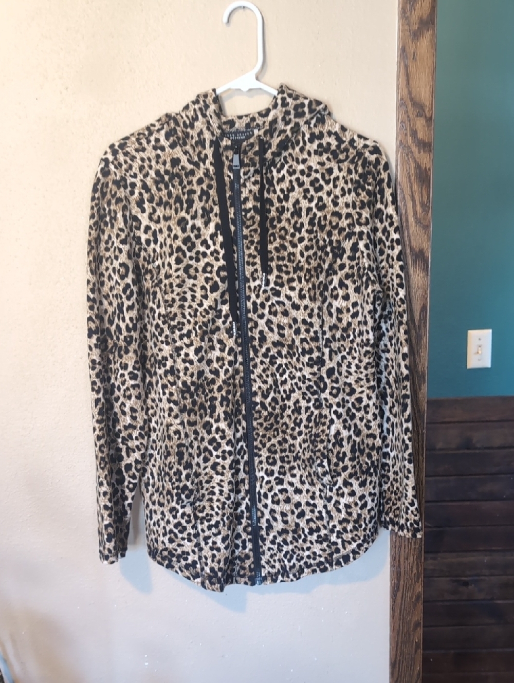 Susan Graver Weekend Leopard-Print Zip Up Hooded Sweatshirt